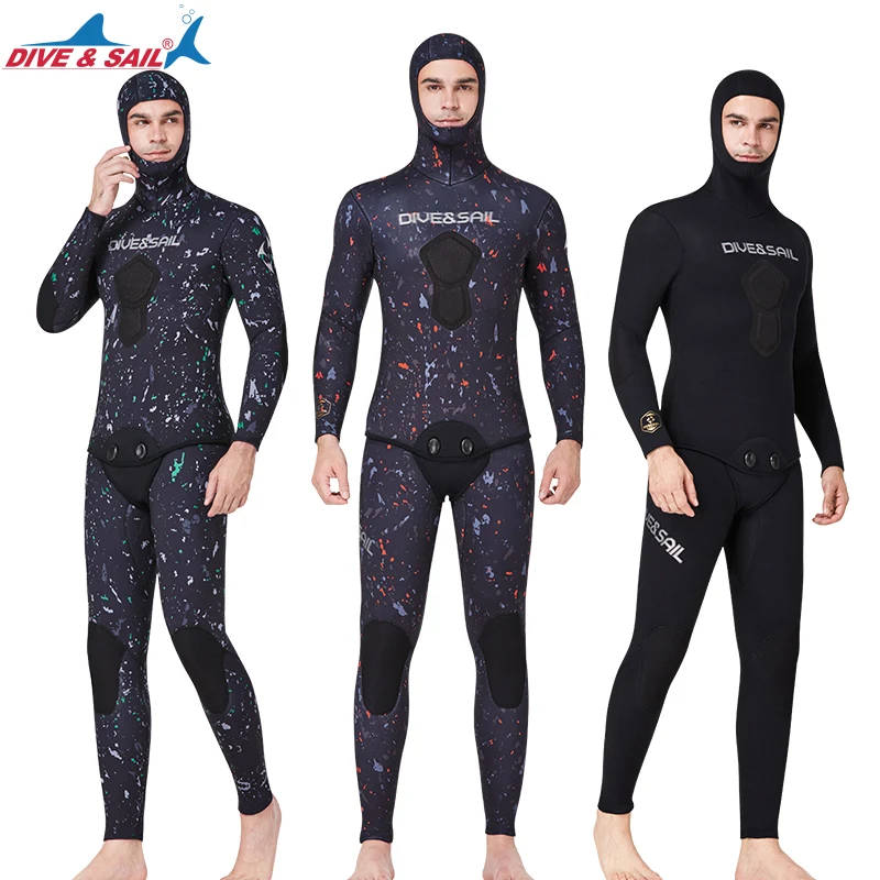 New 3MM CR Neoprene Spearfishing Suits Hooded Free Diving Suit Warm Winter Fishing Suit Two-Piece Opencell Lining Wetsuit