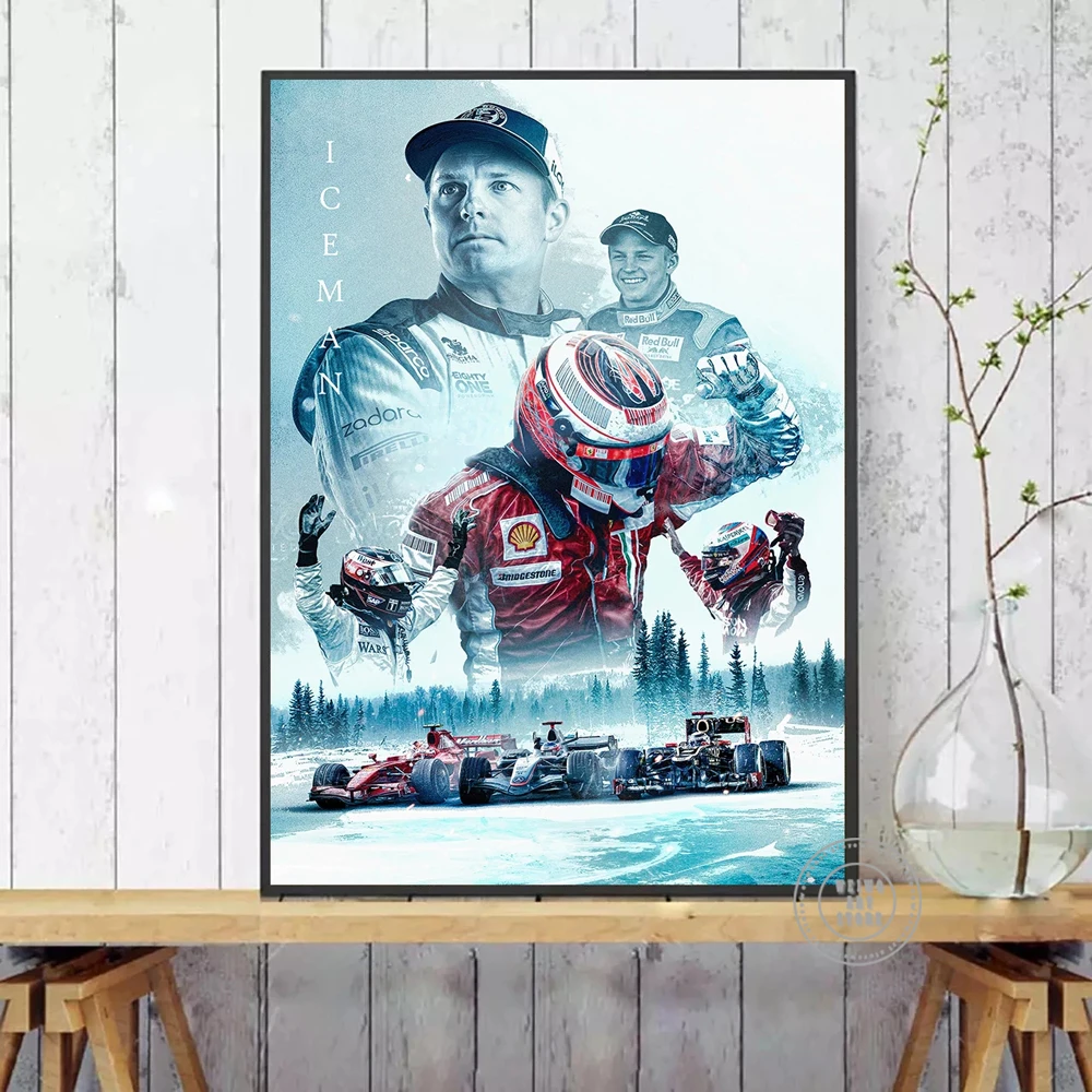 F1 Kimi Raikkonen Iceman Poster Formula 1 Champion Canvas Painting Racing Car Wall Art Prints Picture for Living Room Home Decor