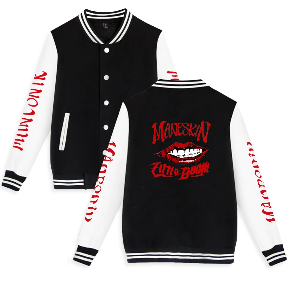 

Maneskin Print Autumn and Winter Holiday Preppy Unisex Novelty Style Street Casual Clothes Kawaii Baseball Uniform