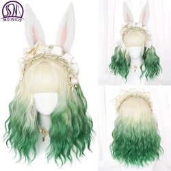 MSIWIGS krótkie Ombre kolorowe syntetyczne Cosplay Lolita Harajuku peruka z grzywką faliste peruki Anime dla kobiet