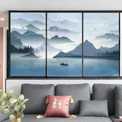 Window Film Privacy Mountain Scenery Frosted Glass Sticker UV Blocking Heat Control  Window Coverings Window Tint for Homedecor