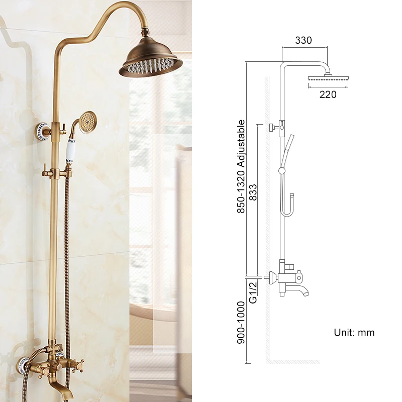 Imagem -02 - Conjunto de Chuveiro Cascata de Luxo com Misturador Conjunto Antigo de Torneiras Bronze Fixação na Parede Modelo El4006t