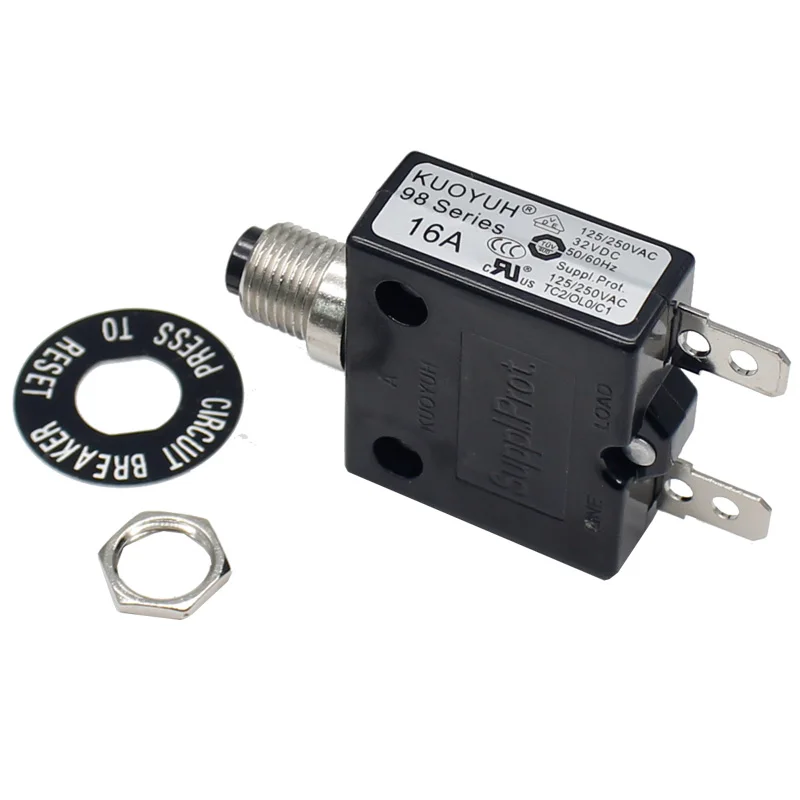 KUOYUH 98 series 3A 5A 8A 10A 12A 15A 16A 18A 20A push button reset overload protector automatic reset circuit breaker switch
