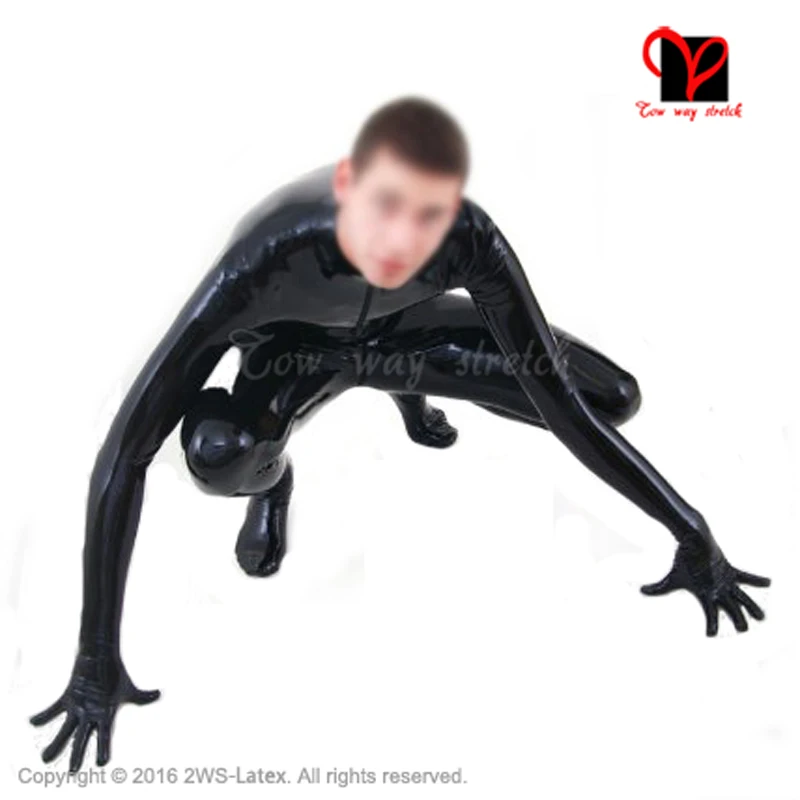 

Black Front Zipper Latex Suit Unitard Sexy Zentai Overall Feet Socks Gloves Rubber Catsuit Plus Size Lt-019