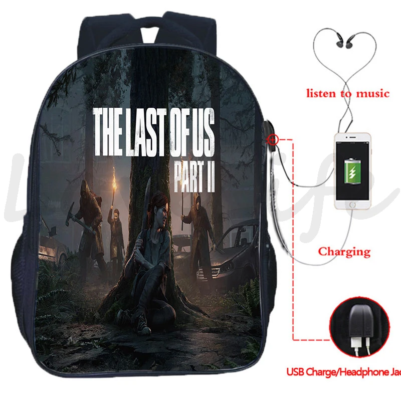 The Last of Us Part II Backpack USB Charge Bag For Students Teens Ellie Joel School Bag The Last of Us Rucksack Travel Knapsack