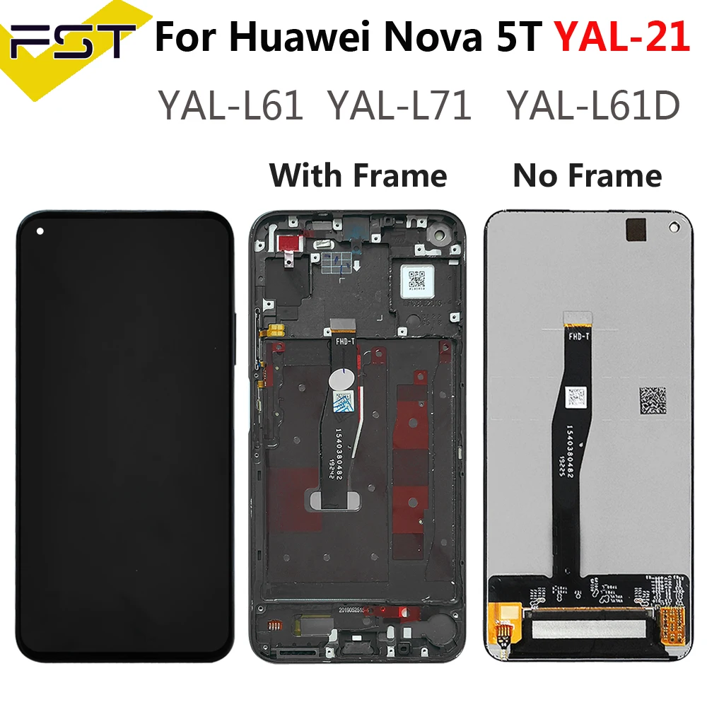 6.26'' for Huawei Nova 5T YAL-L21 L61A L71A LCD Screen+Touch Display Digitizer Replacement With Frame for Huawei Nova 5t Display