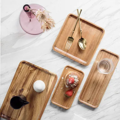 Solid Wood Squre Dinner plates Snack Fruit Dry Fruit Plate High-Quality Handmade Sushi Tea Tray Dessert Dinner Plate Tableware