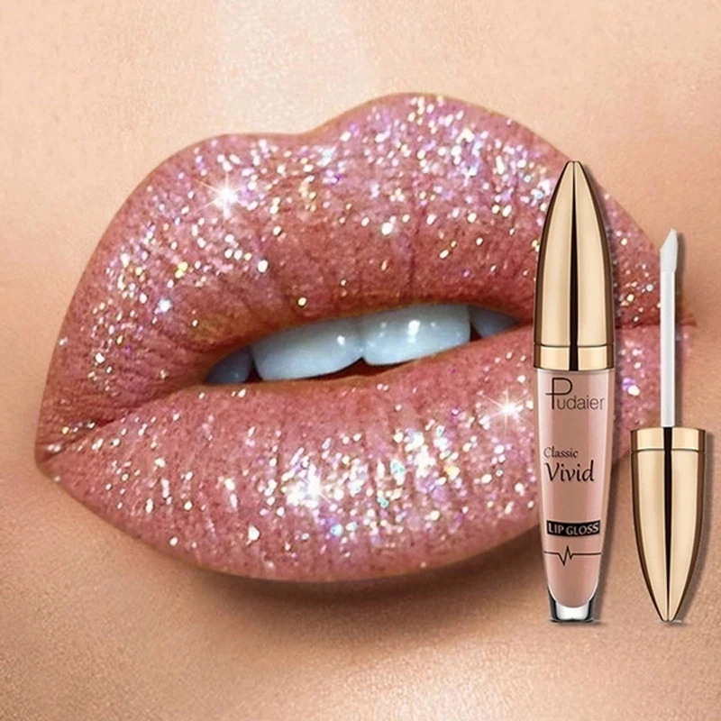 ON SALE-18 Colors Shimmer Glitter Lip Gloss Matte Glitter Liquid Lipstick Waterproof Diamond Pearl Colour Lipgloss Tint Make Up