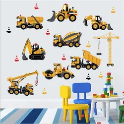 Cartoon Construction Vehicle Car Wall sticker build your future crane excavator kids boy bedroom decor decals