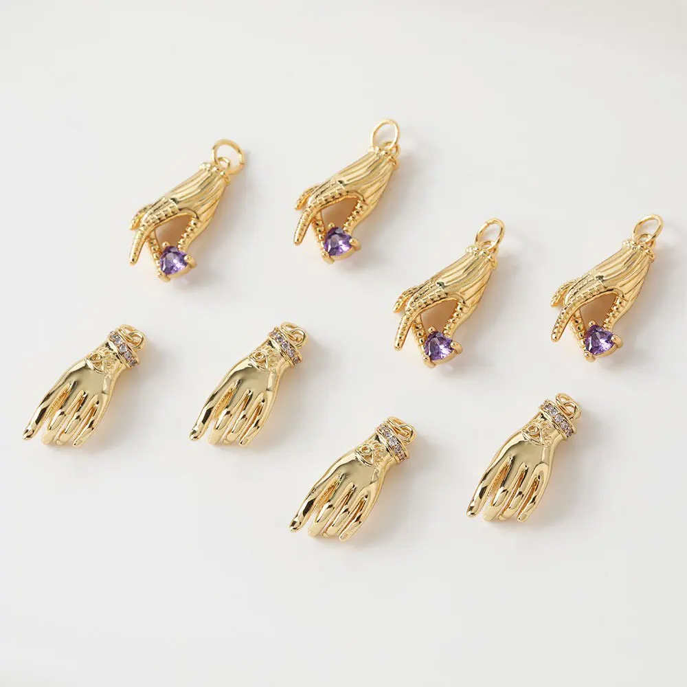 2PCS 20*10mm 14k Gold Plated Gesture Palm Design Pendant Necklace Charms for Jewelry Making DIY Hand Brass Accessories