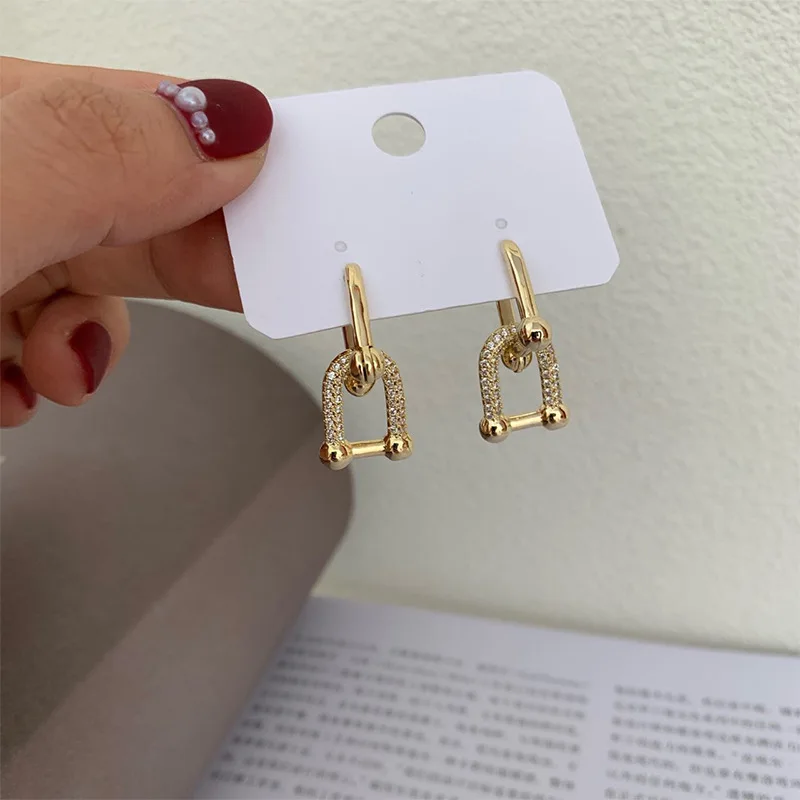 Punk Gold Color Geometric Dangle Earrings For Women Korean Style Crystal Chunky Earrings Pendientes Femme Party Jewelry Gift