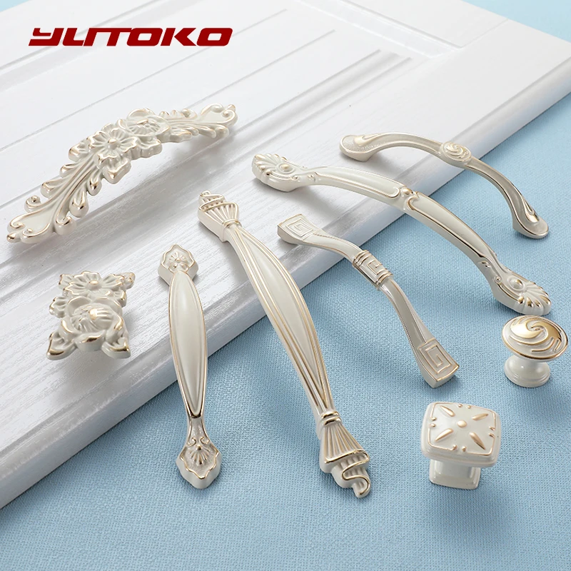 YUTOKO Lvory White Door Handles And Knobs For Cabinet Kitchen Cupboard Zinc Alloy Furniture Handle Dresser Drawer Cabinet Handle