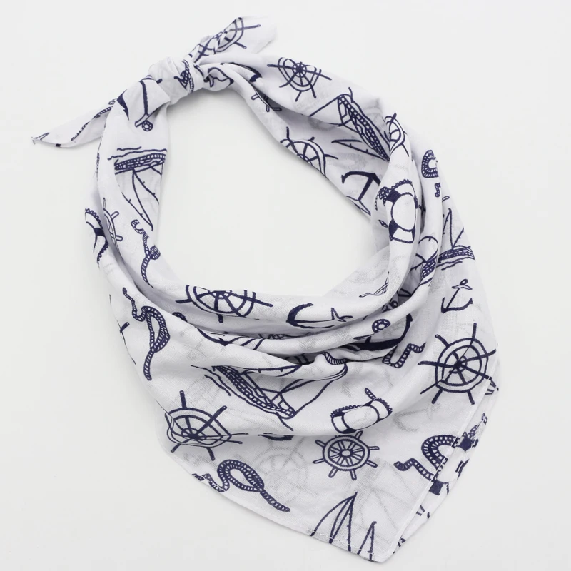 Sailor Sea Anchor Print Bandanas Cotton White Blue Men Pocket Square Ladies Headband Head scarf Neckerchief Headwear
