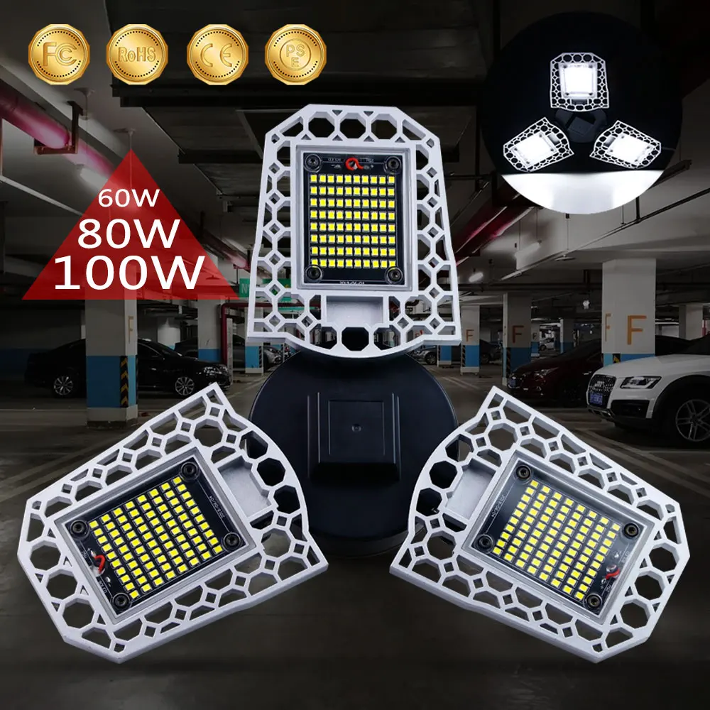 Deformable E27 LED Garage Light 220V High Bay Lights 110V Workshop Industrial Lighting E26 Bulb For Warehouse Lamp 60W 80W 100W