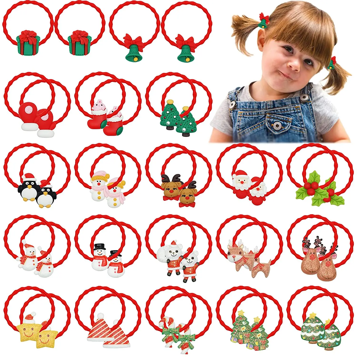 20Pieces Baby Girls Hair Ties Cute Patterns Baby Elastic Hair Bands Christmas Hair Accessories for Infants Toddlers Kids