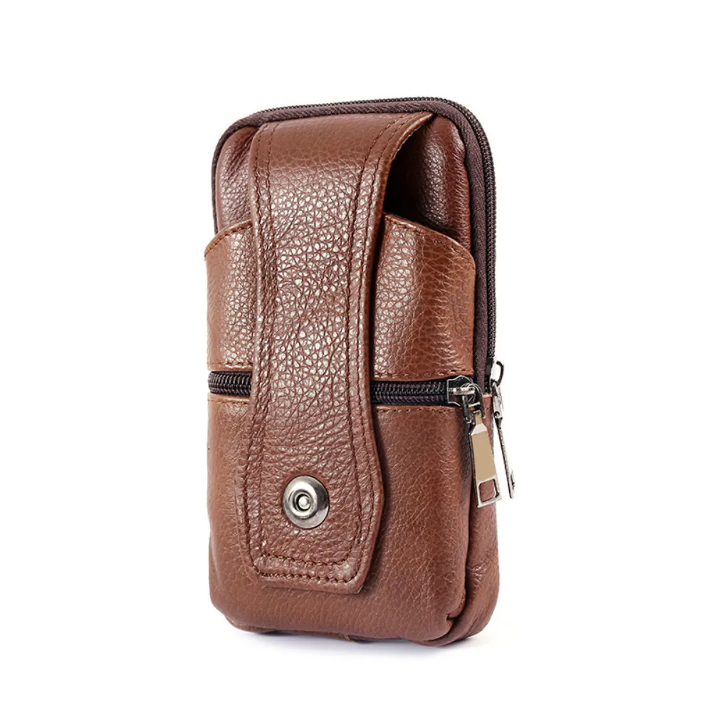 Men Leather Waist Bag Large Capacity Belt Bag Brown Shoulder Bags Crossbody Bags Multi Layer Buckle Mobile Phone Bag Bum Pouch