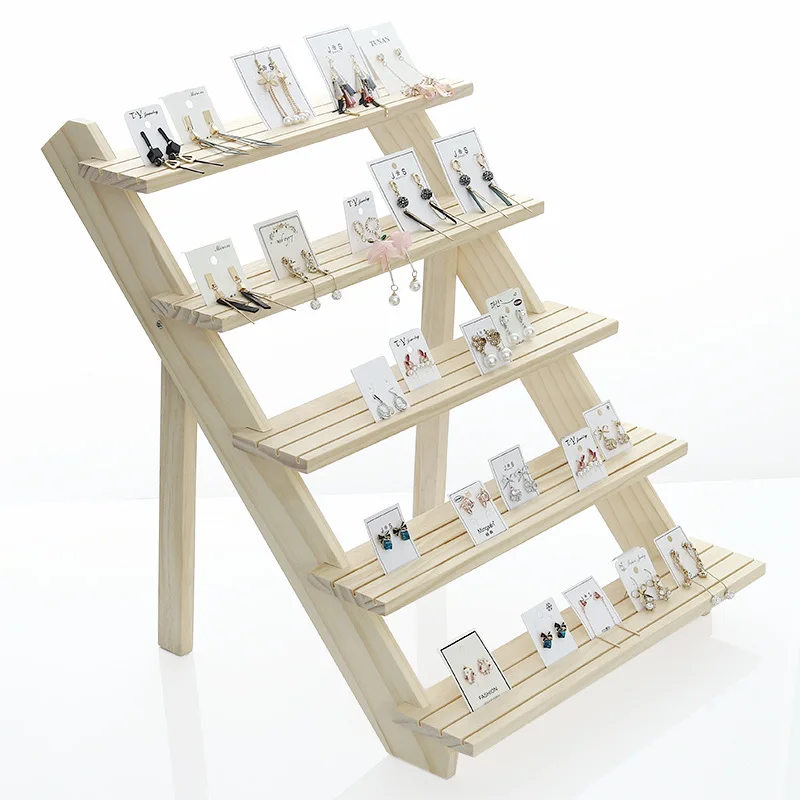 2/3/4/5-Layer Wood Earring Stand Display Jewelry Display Rack Tiered Jewelry