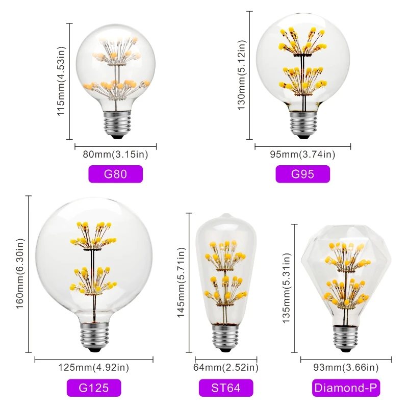 LED لمبة E27 السماء المرصعة بالنجوم الديكور 3 واط AC110V 220 فولت لمبة اديسون بخمر زجاجي ستار مصباح عطلة ليلة ضوء الجدة شجرة عيد الميلاد