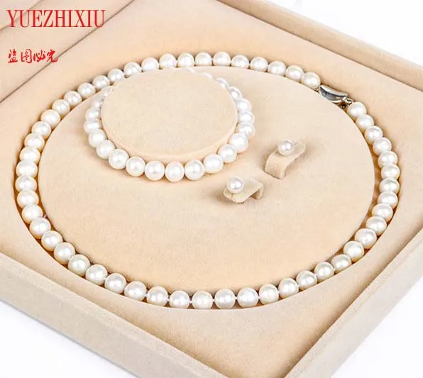 

AAA natural 9-10mm freshwater pearl necklace set mother-in-law and mother-in-law for her eldest birthday fine gift