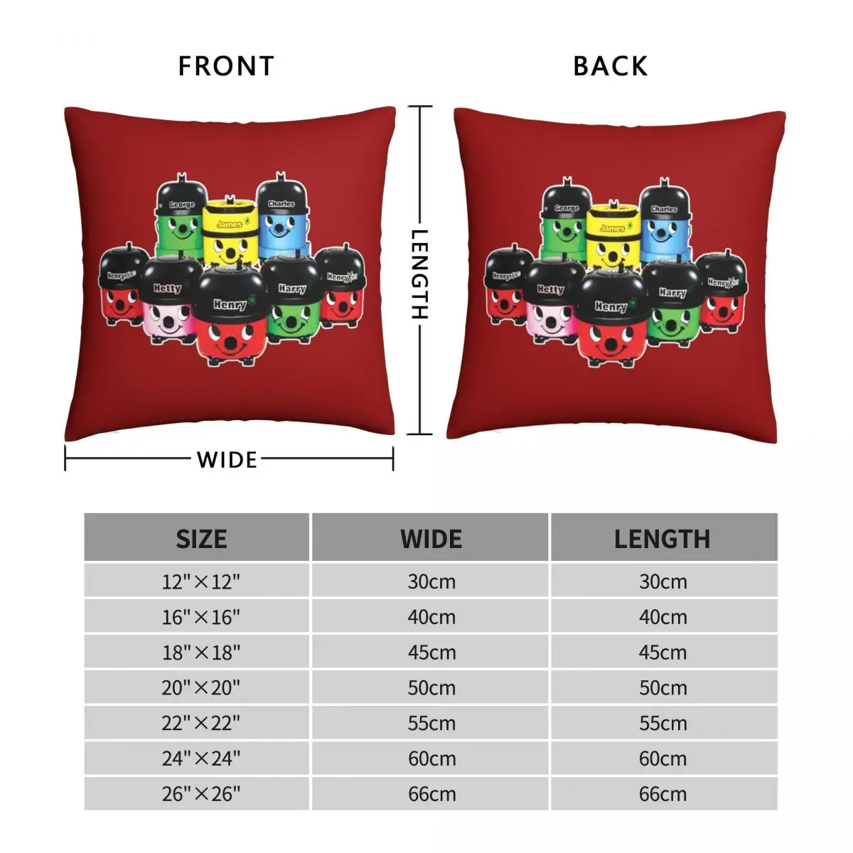 Henry Hoover And Friends Square Pillowcase Polyester Linen Velvet Printed Zip Decorative Throw Pillow Case Car Cushion Cover