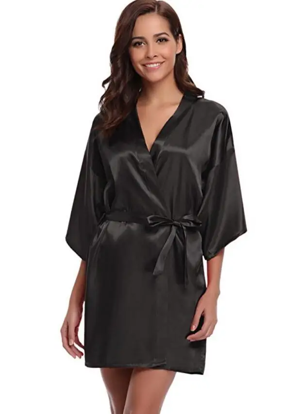 Nowe jedwabne Kimono szlafrok szlafrok kobiety jedwab druhna szaty Sexy granatowy szaty Satin Robe panie szlafroki