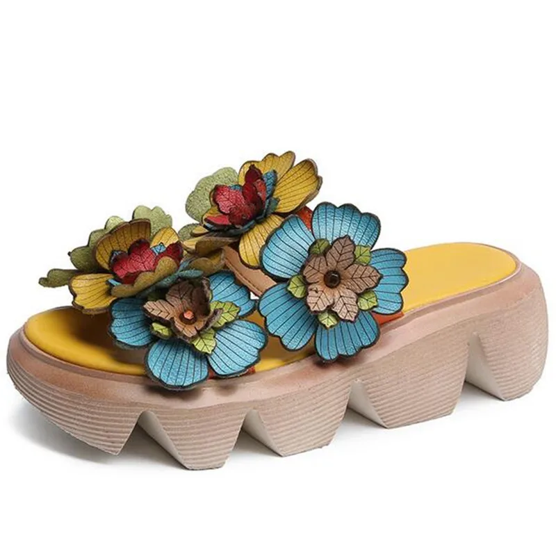 2024 Classic Retro Flower Summer Women Sandals Slippers Platform Wedges Sandals High Heels Genuine Leather shoes Fashion Sandals