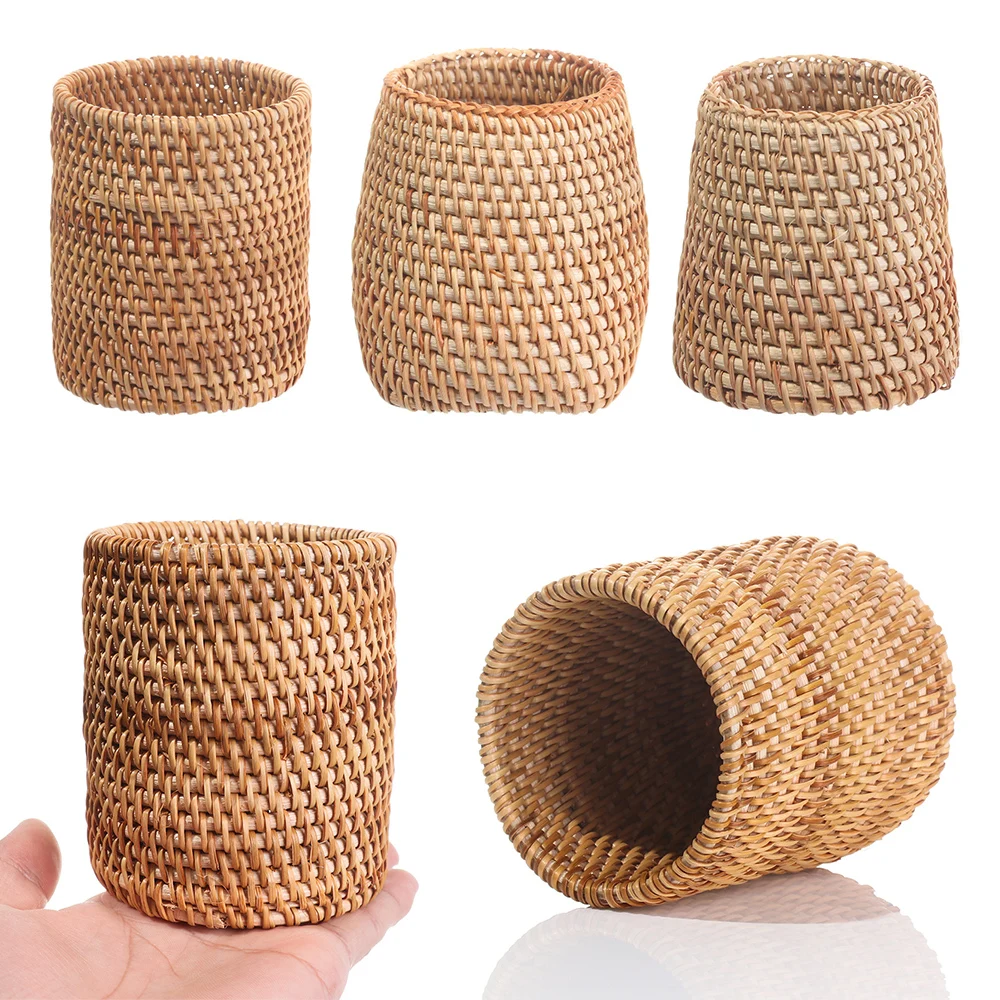 1PC Multi-use Rattan Pen Container Chopsticks Tube Sundries Storage Basket Tableware Organizer Tea Jar Handmade Box Handicraft