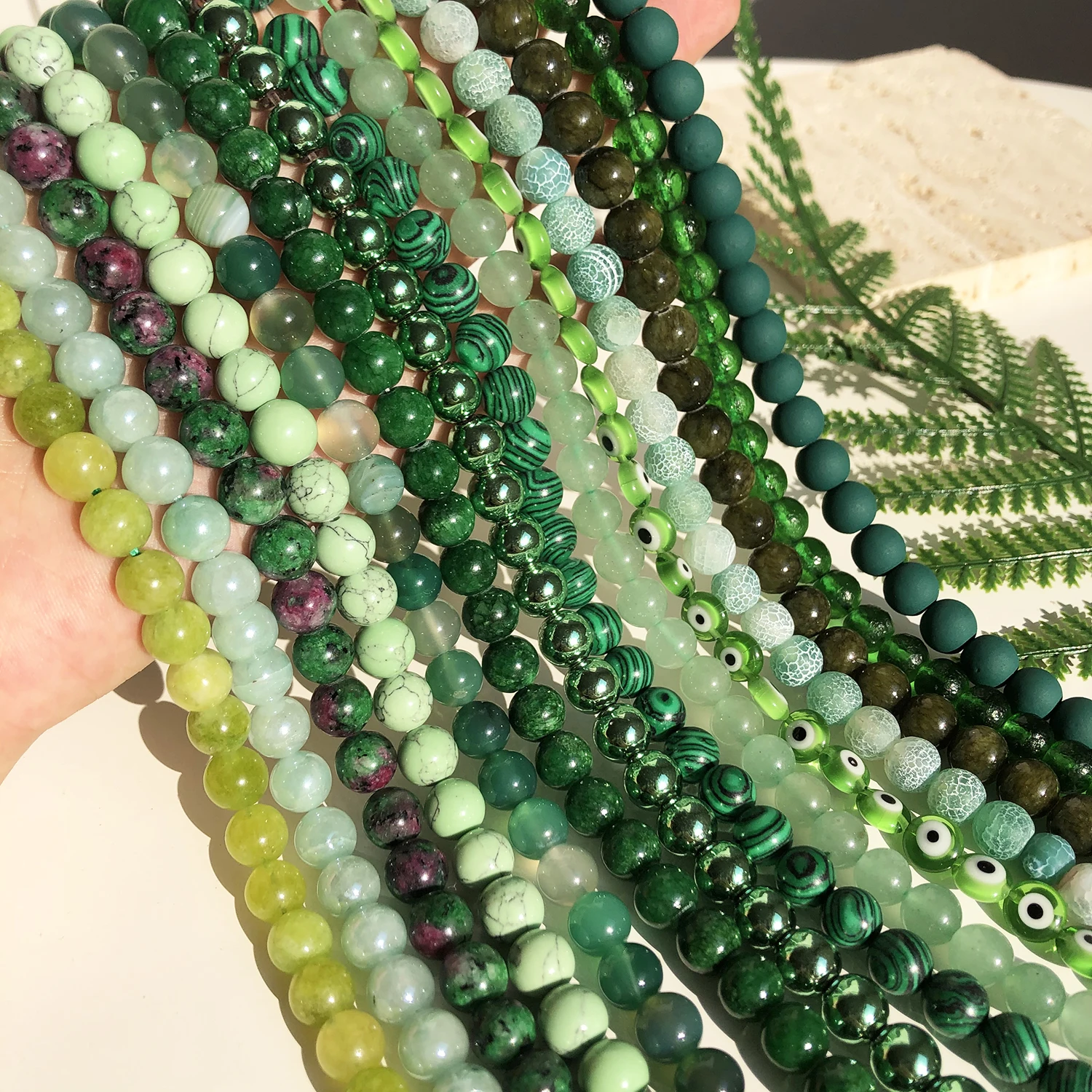 4-12mm Natural Stone Green Series Gems Malachite Peridot Turquoises Crystal Agates Round Beads For Jewelry Making DIY Bracelets