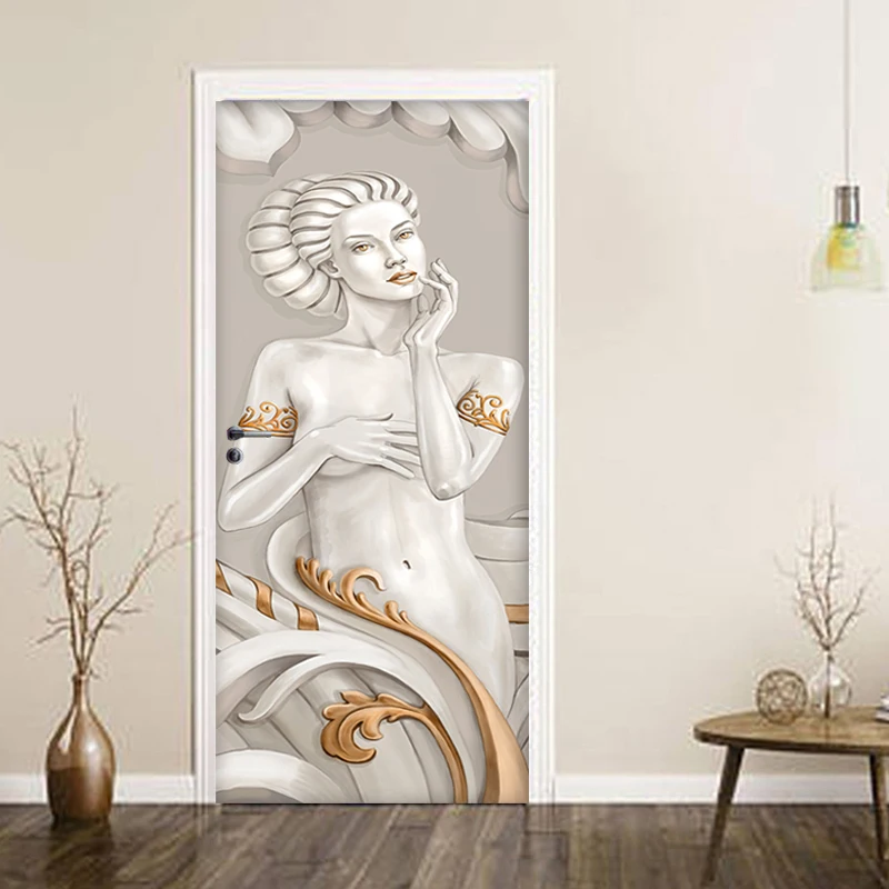 3D Statue Character Door Sticker Doorl Mural PVC Self-adhesive Waterproof Removable Decal Wallpaper Home Decor Door Wall Sticker