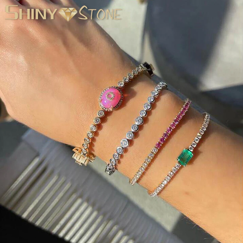 

HipHop Bling 5A Cubic Zirconia CZ Women Girl Jewelry 3MM CZ Thin Tennis Chain Sparking Fashion Single Green Color Stone Bracelet