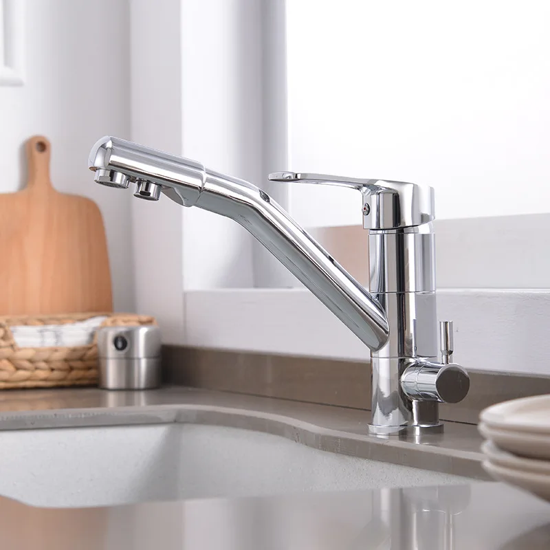 

Chrome Kitchen Sink Faucet Mixer Morden Design 360 Degree Rotation Water Purification Tap Dual Handle Grifo Cocina