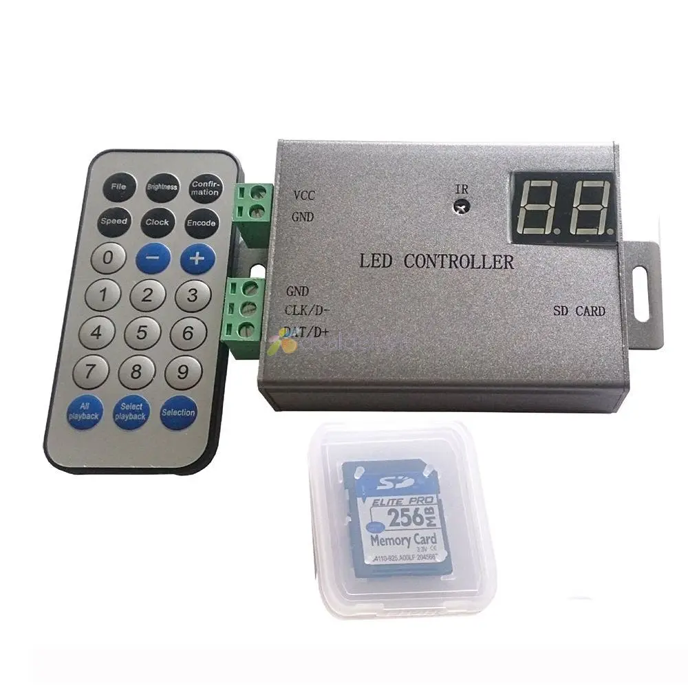 

H805SB IR LED pixel controller SD card ,support WS2812 WS2811 APA102 DMX512 etc.1 port control 4096 pixel wireless control