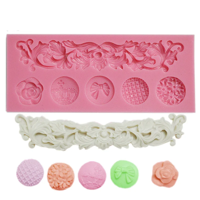 European Flower Belt Buttons Silicone Mold Cake Decoration DIY Chocolate Pastry Dessert Fondant Moulds Resin Kitchen Baking Tool