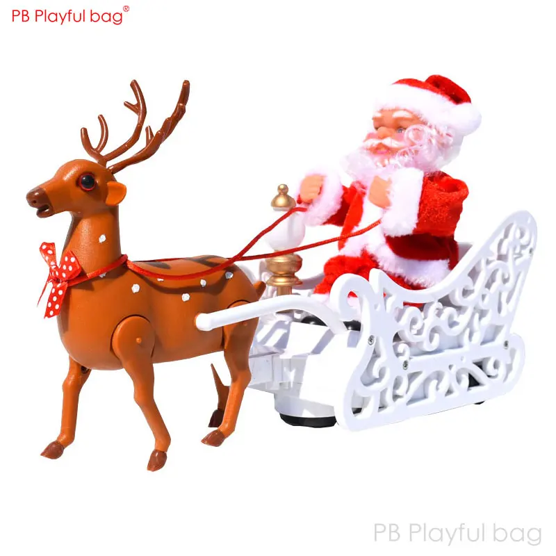 

Playful bag New Christmas deer cart Santa Claus electric music doll Movable Reindeer cart Santa Christmas present AC09