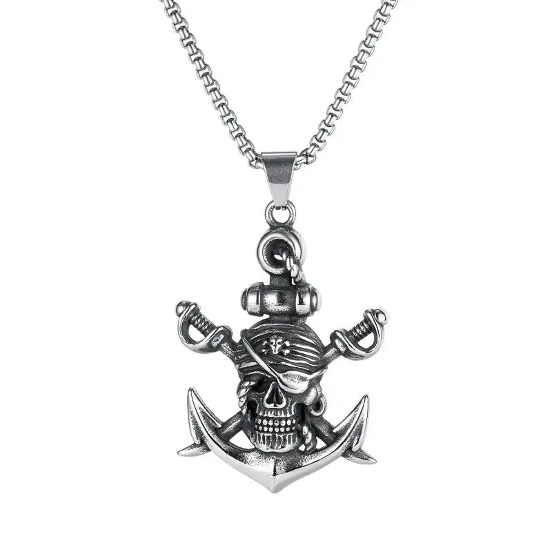 Trendy Nordic Double sword Pirate Skull Pendant Necklace Men's Necklace New Fashion Retro Metal Pendant Accessorie Party Jewelry