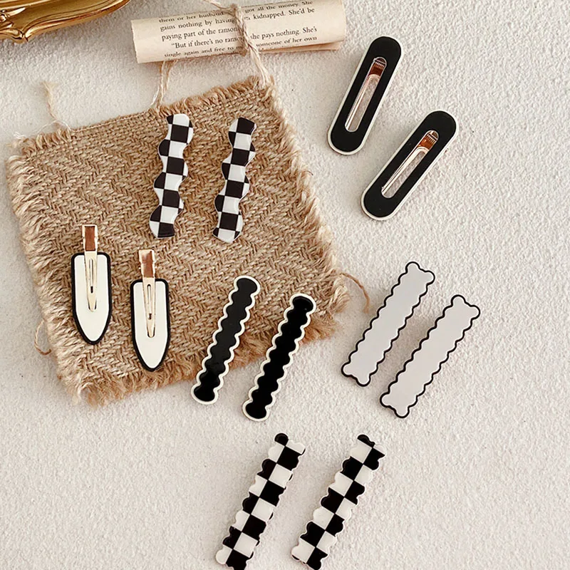 2/4/6pcs/set Women Elegant Black White Checkerboard Geometric Hairpins Sweet Side Hair Clips Barrettes Fashion Hair Accessories
