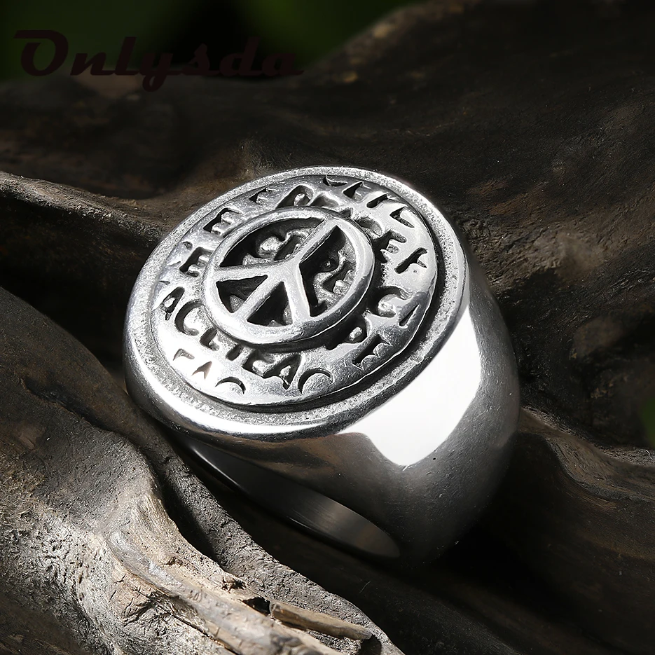 Stainless Steel Ring Love Peace Symbol Round Gothic Style Rings Accessories Mujer Massive ring Jewelry Dropshipping