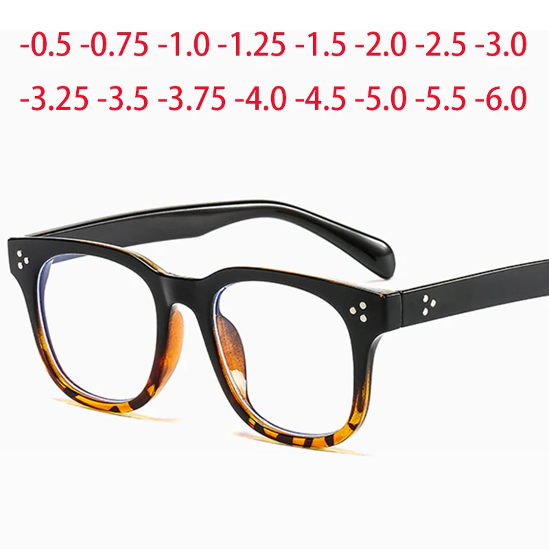 -1 -1.5 -2 -2.5 -3 -3.5 -4 -4.5 -5.0 -5.5 -6.0 Classic Rivets Myopia Glasses With Degree Women Men Black Leopard Frame Glasses