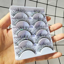 5Pairs Handmade Eyelashes Silver Glitter Thick Fake Eyelashes Beauty Makeup Stage Performance Latin High Quality False Eyelashes