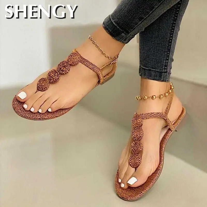 2020 Summer Gladiator Women Flat Sandals Open Toe Casual Beach Ladies Shoes Bohemian Buckle Strap Roman Sandals Flip Flops