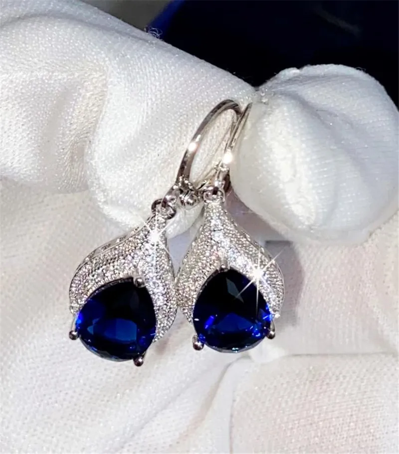 CC Drop Earrings For Women Water Drop Cubic Zirconia Vintage Jewelry Bridal Wedding Engagement Earring Blue Drop Shipping E020