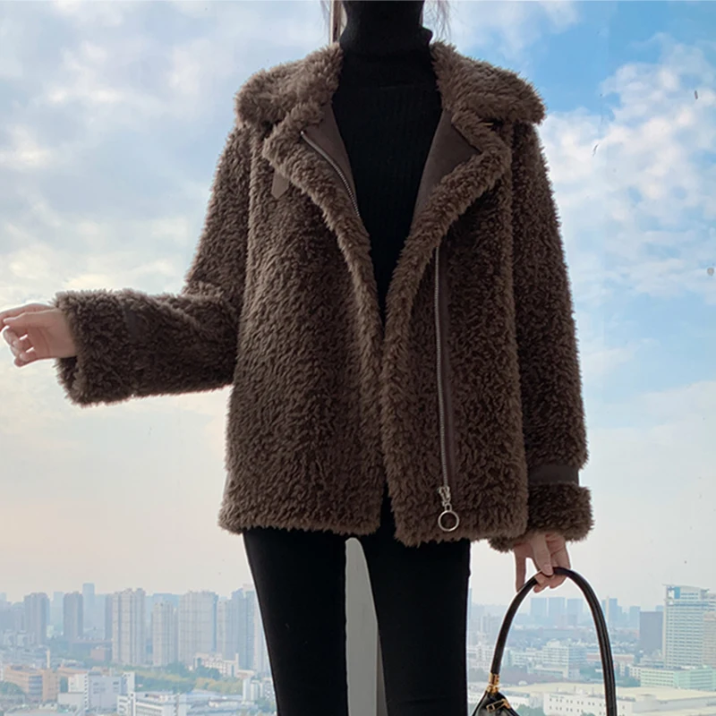 AYUNSUE 100% Sheep Shearing Jacket Women Winter Real Fur Coat Famale Clothes Casual Wool Jackets Korean Coats Abrigo Mujer 1196