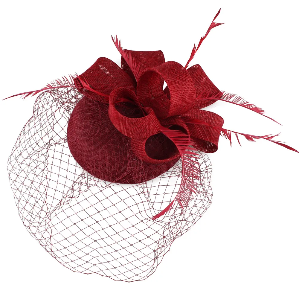 Frauen Fascinator Hut Nachahmung Sinamay Feder Tee Party Pillbox Blume Derby Milli nery Kirche Cocktail Kopf bedeckung neues Design – Detail 21