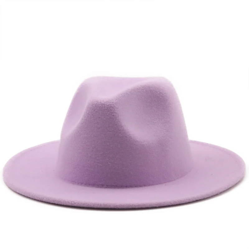 Chapeau Fedora à large bord pour hommes et femmes, en feutre de laine, de couleur unie, pour automne et hiver, Panama Gamble, blanc, Jazz, 56-61cm