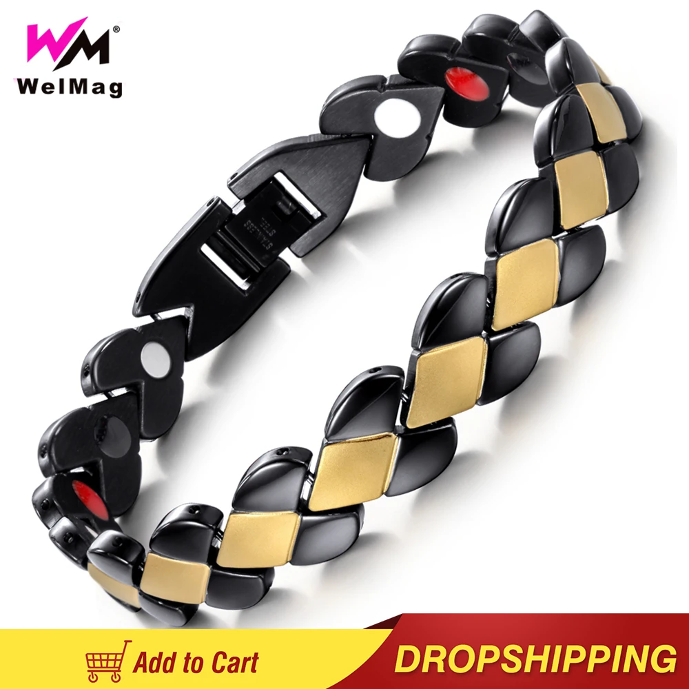 WelMag Stainless Steel Bracelets For Men Therapy 4in1Health Jewerly Wristband Magnetic Bangle Homme Gifts 2024