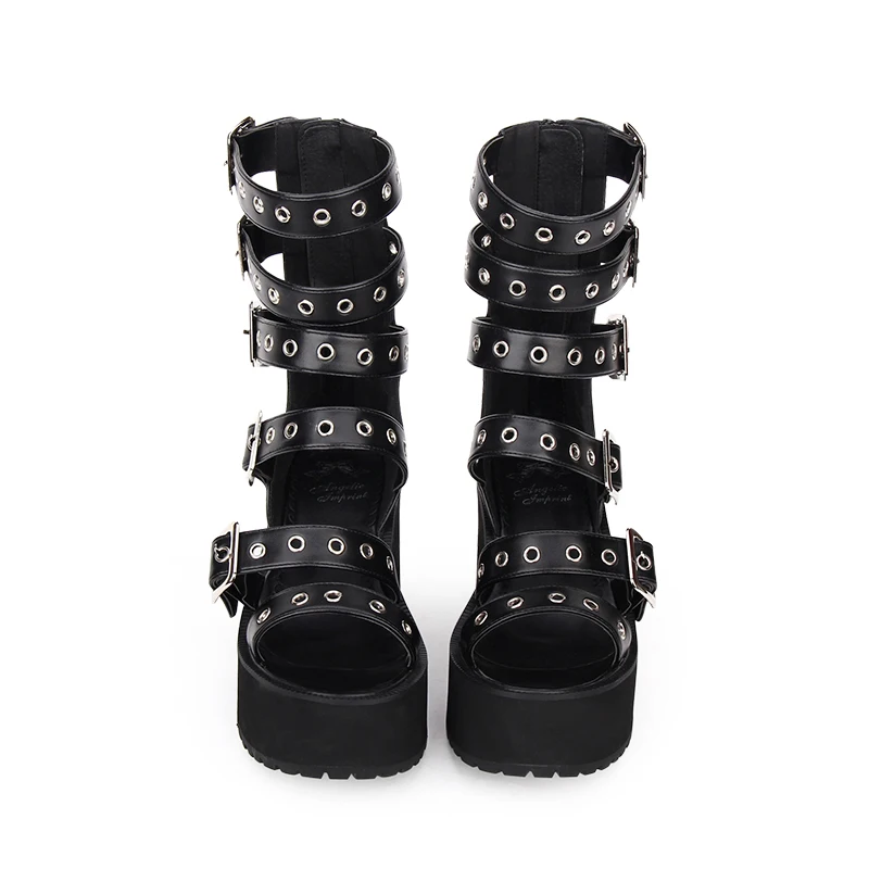 Women\'s Thick Bottom Muffin Platform High Heel Shoes Summer Buckle Straps Chunky Heels Punk Gladiator Sandal Boots Lolita Shoes