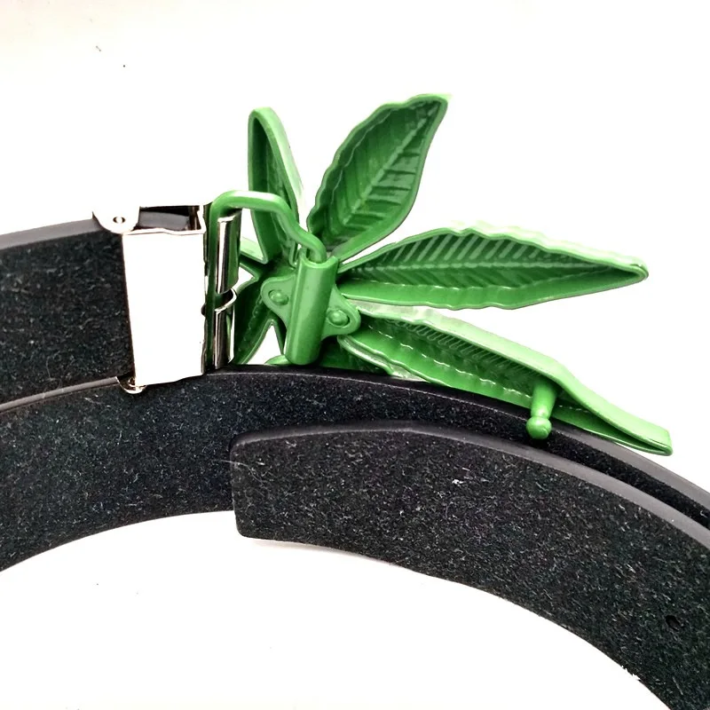 Fibbia della cintura del metallo verde della foglia di cannabis per gli uomini ragazzi Cowboy occidentale accessori fai da te moda regali freddi trasporto di goccia benvenuto