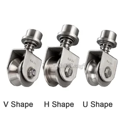 1PCS 304 Stainless Steel Spring Universal Bearing Track Pulley U Type V Type H Groove Pulley Lifting Sliding Door Wheels GF580