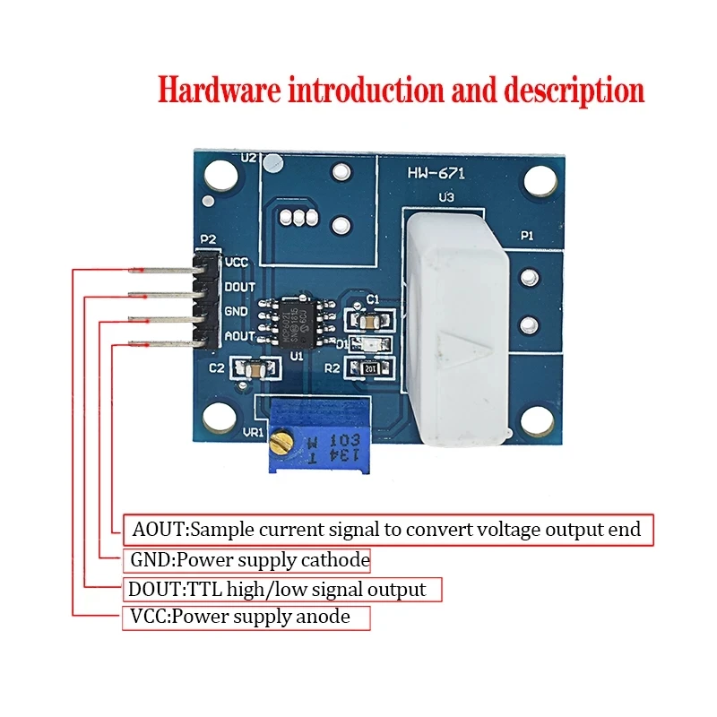 DC 5V WCS1800 Hall Current Detection Sensor Module 35A Precise With Overcurrent Signal Lamp
