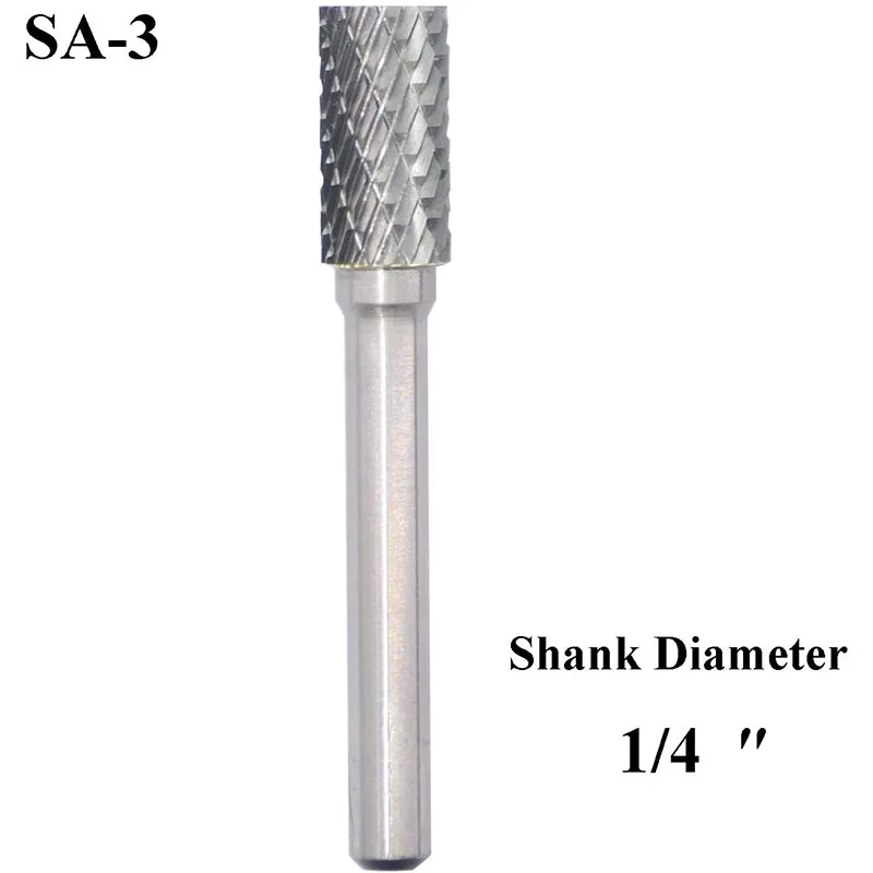 SA-3 Tungsten Carbide Burr Rotary File Cylindrical Shape Double Cut for Die Grinder Drill Bits 1/4'' Inch Diameter of Shank